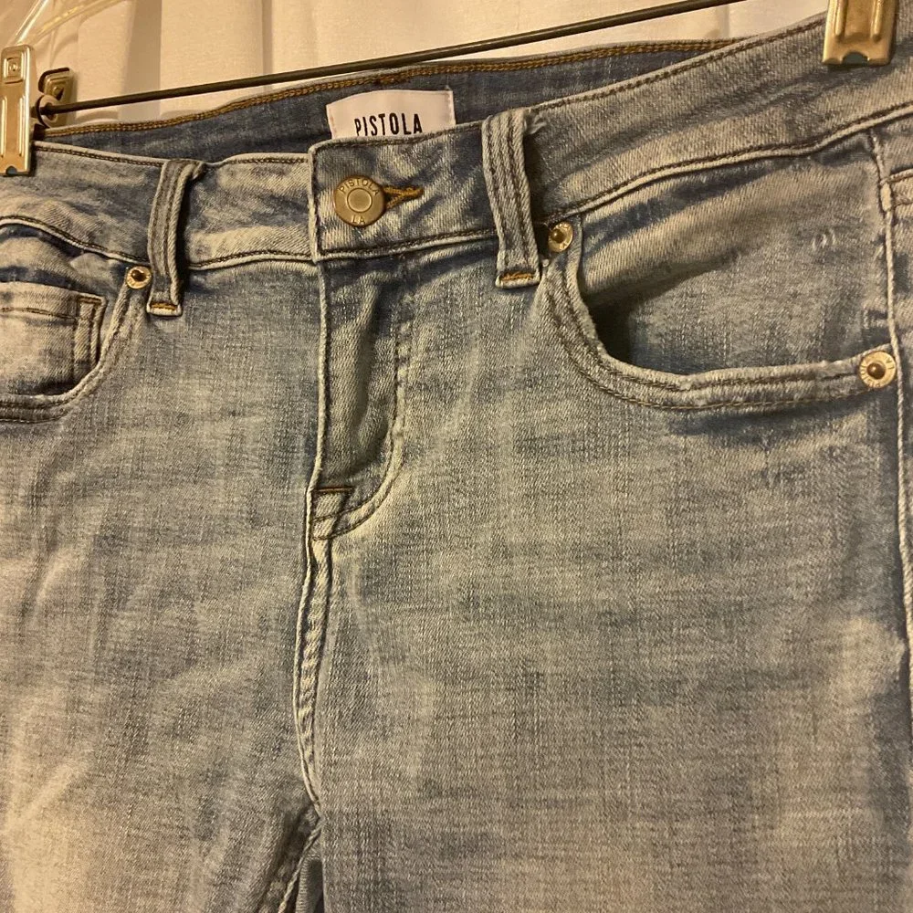 Pistola Jeans 26 Light Blue Wash Skinny Slim Leg Raw Hem Cropped